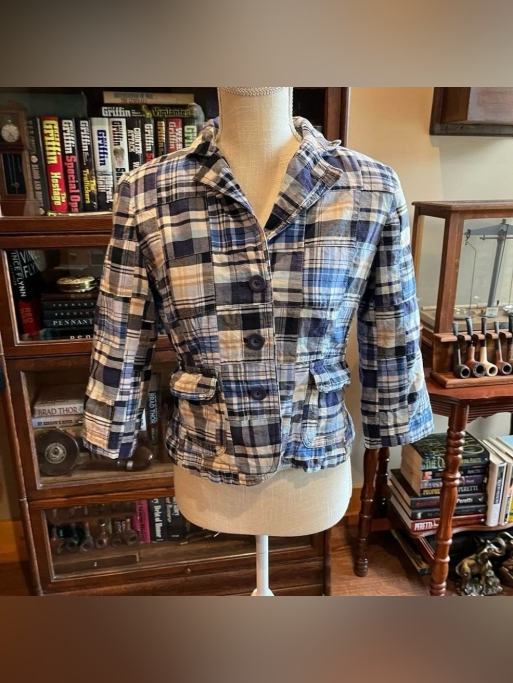 Vintage size 4 LOFT blue plaid patchwork jacket  3080